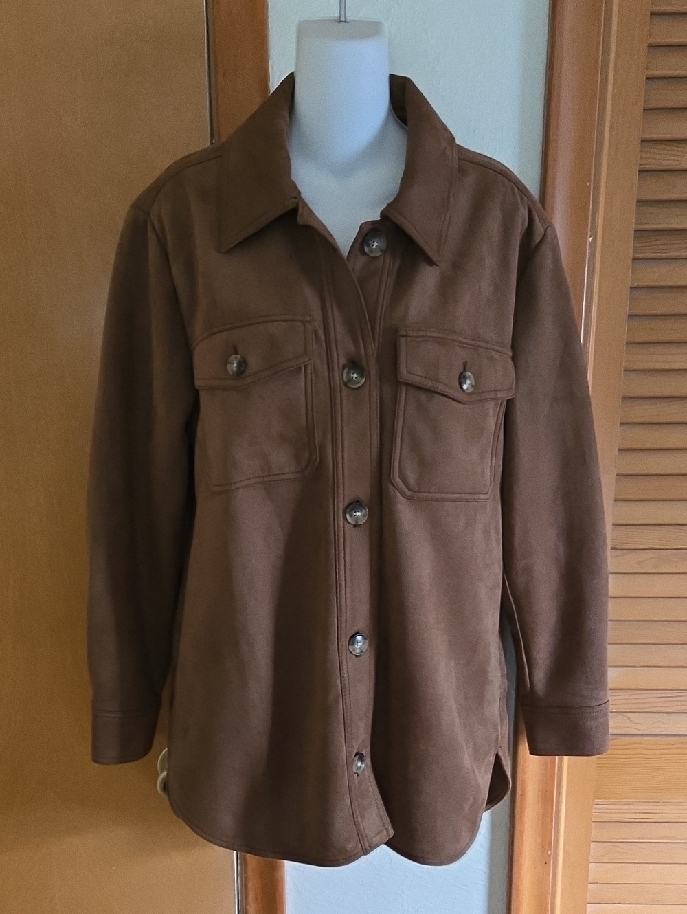 NEW Ann Taylor Loft Brown Faux Suede Shirt Jacket M
